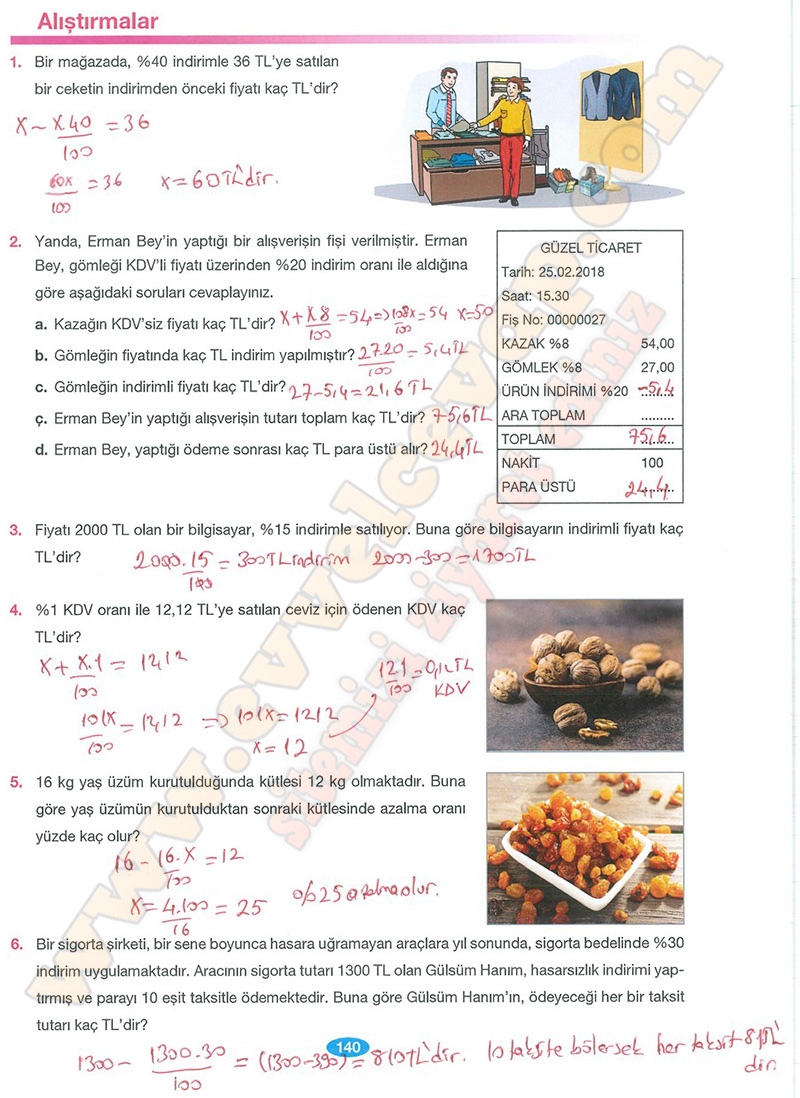 7 Sınıf Matematik Ders Kitabı Sayfa 140 Cevapları Berkay Yayıncılık