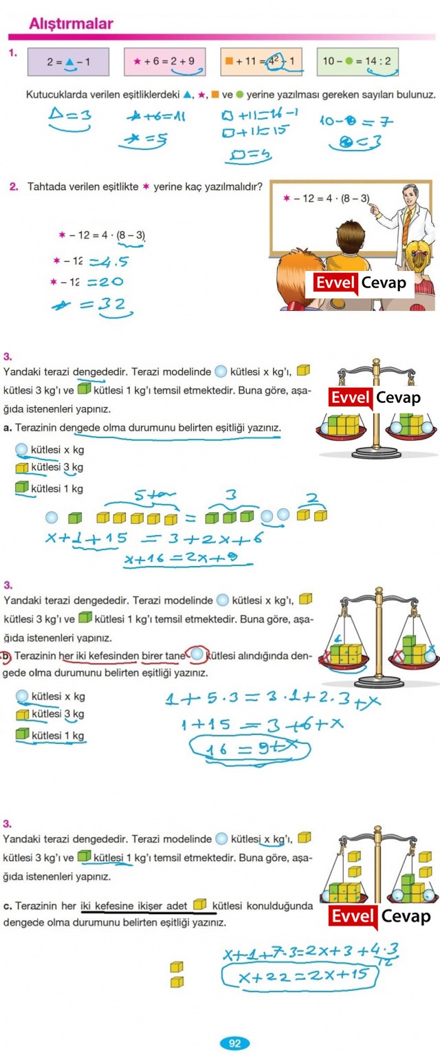 7 Sınıf Matematik Ders Kitabı Sayfa 92 Cevapları Berkay Yayıncılık