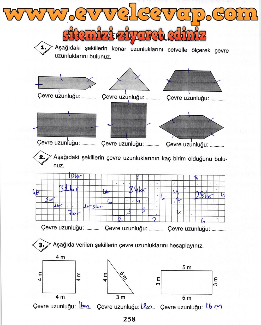3. Sınıf Ada Yayıncılık Matematik Ders Kitabı Sayfa 258 Cevabı