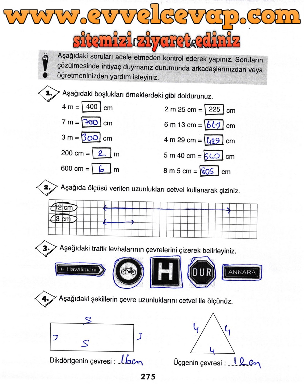 3. Sınıf Ada Yayıncılık Matematik Ders Kitabı Sayfa 275 Cevabı