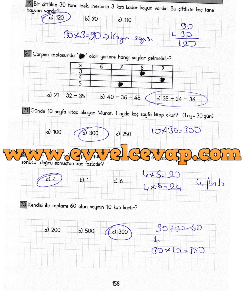 3. Sınıf Meb Yayınları Matematik Ders Kitabı Sayfa 158 Cevapları