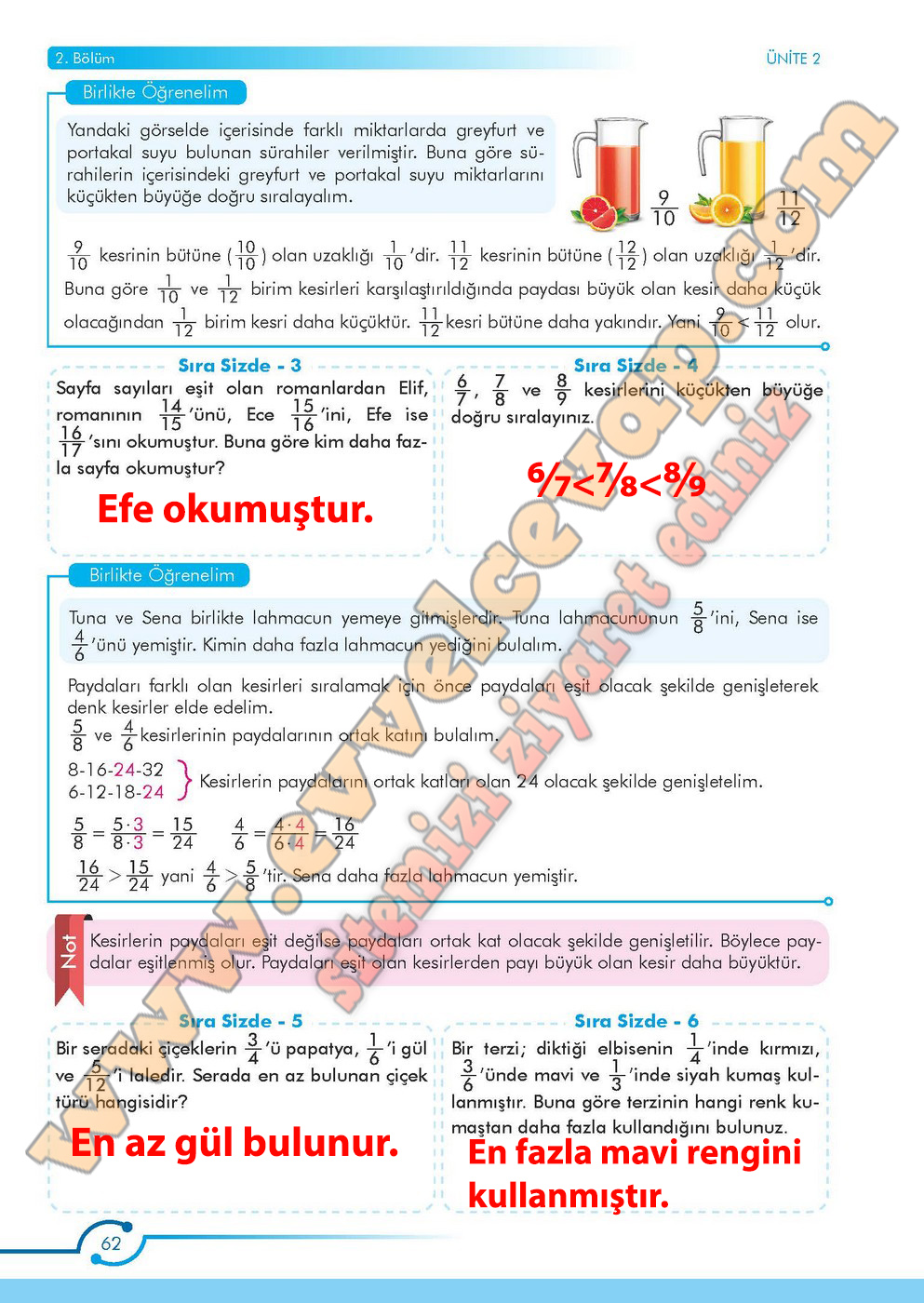 6. Sınıf Meb Yayınları Matematik Ders Kitabı Sayfa 62 Cevabı
