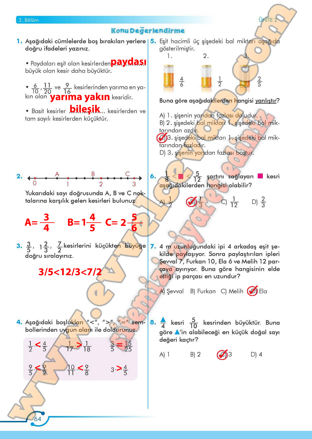 6. Sınıf Meb Yayınları Matematik Ders Kitabı Sayfa 64 Cevabı