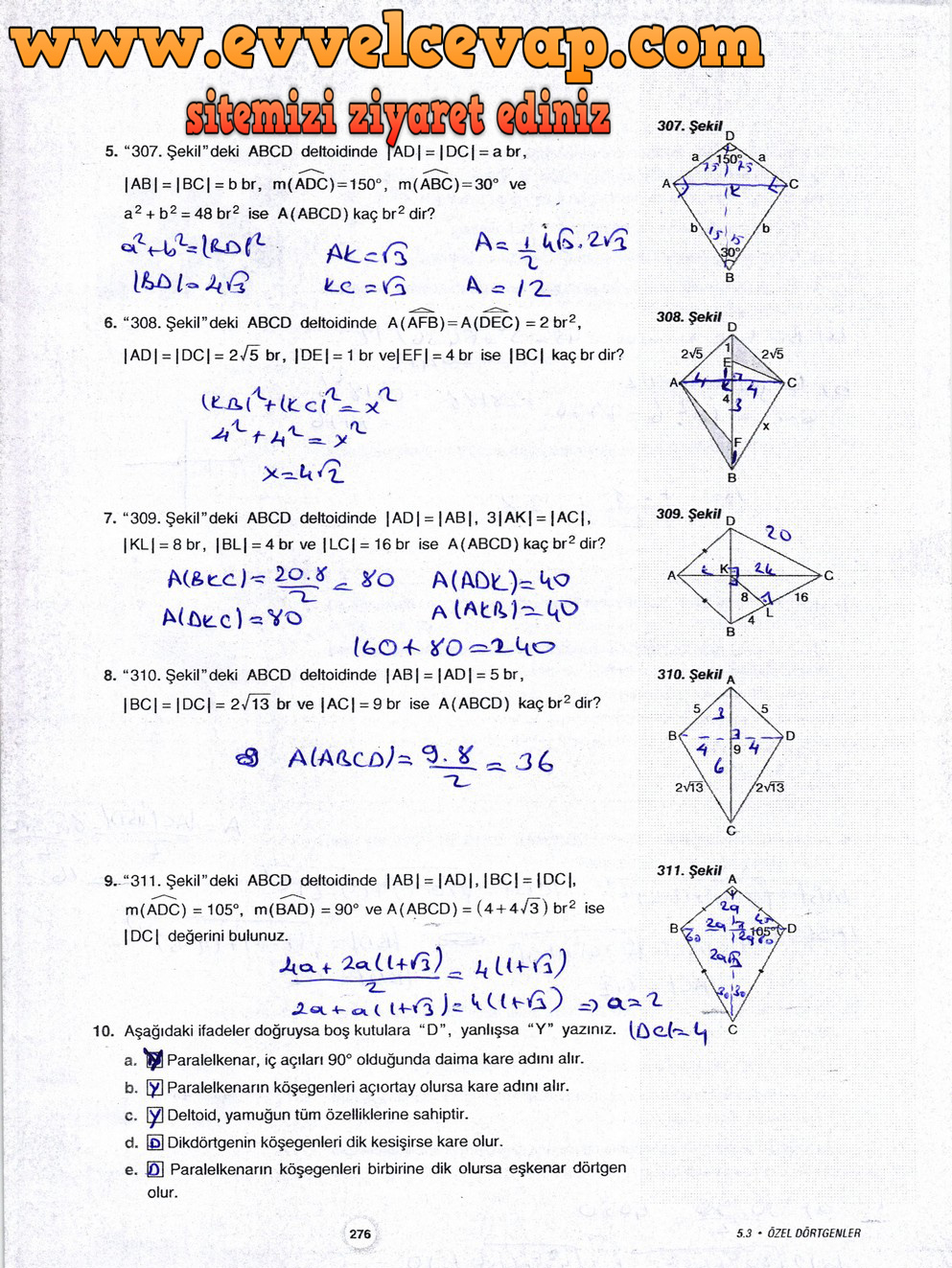 10. Sınıf Aydın Yayıncılık Matematik Ders Kitabı Sayfa 276 Cevabı