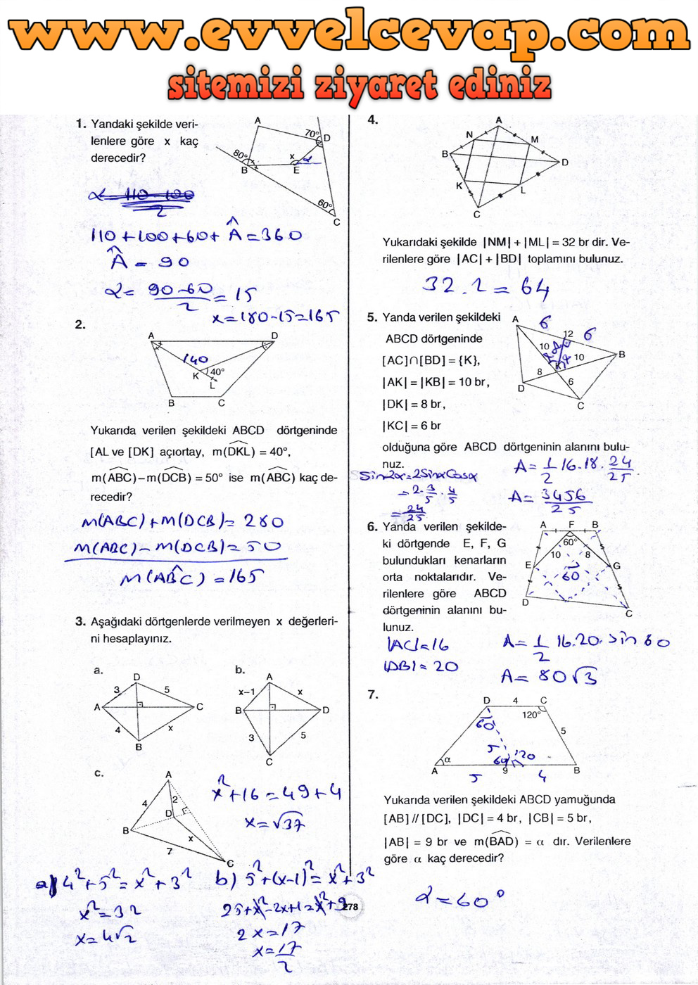 10. Sınıf Aydın Yayıncılık Matematik Ders Kitabı Sayfa 278 Cevabı