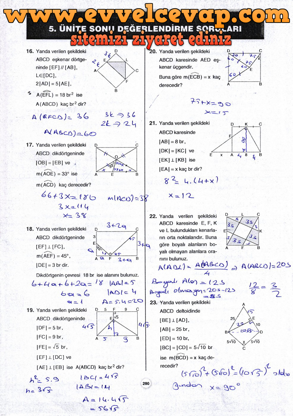10. Sınıf Aydın Yayıncılık Matematik Ders Kitabı Sayfa 280 Cevabı