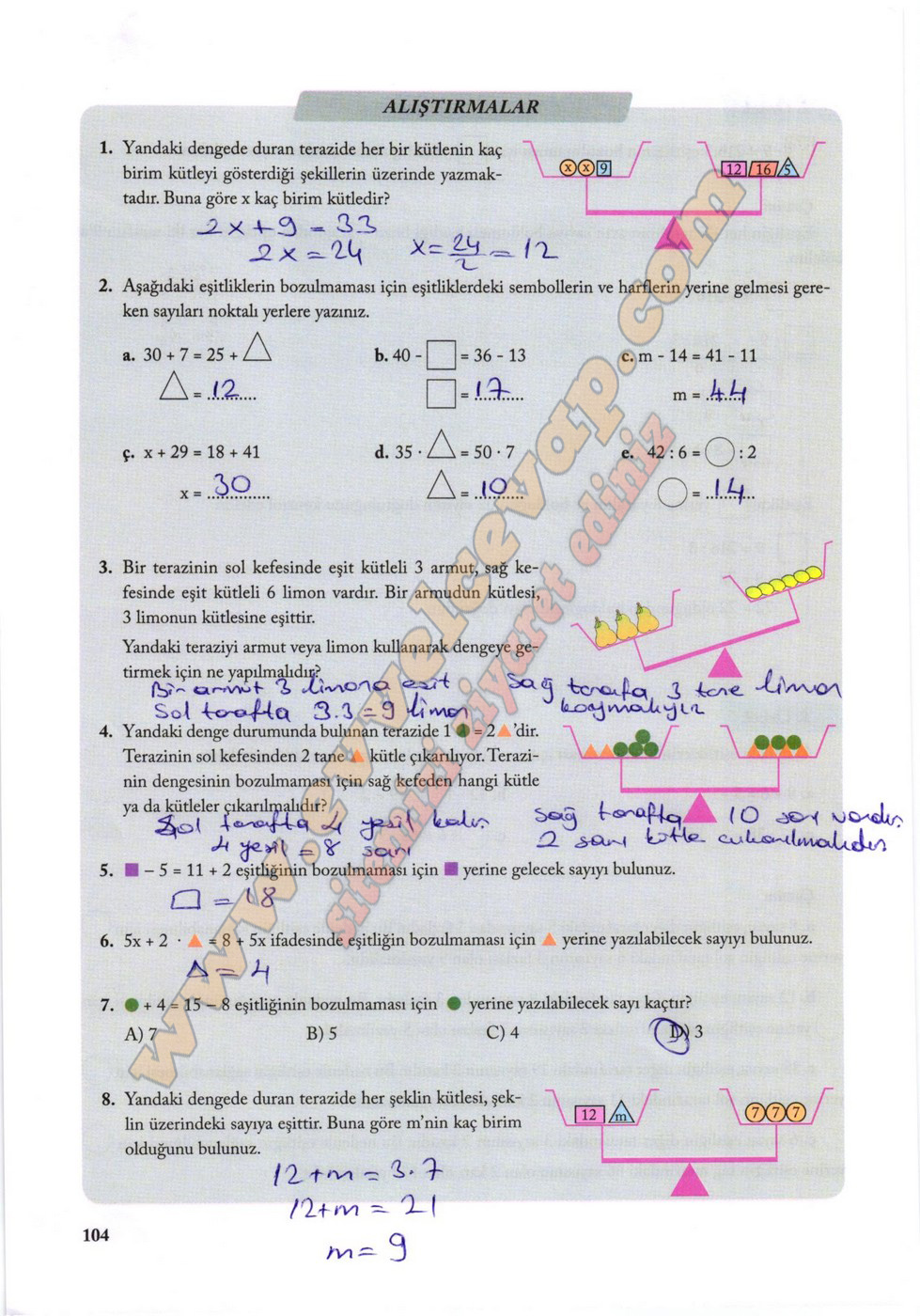 7. Sınıf Matematik Ekoyay Yayınları Ders Kitabı Sayfa 100 Cevapları