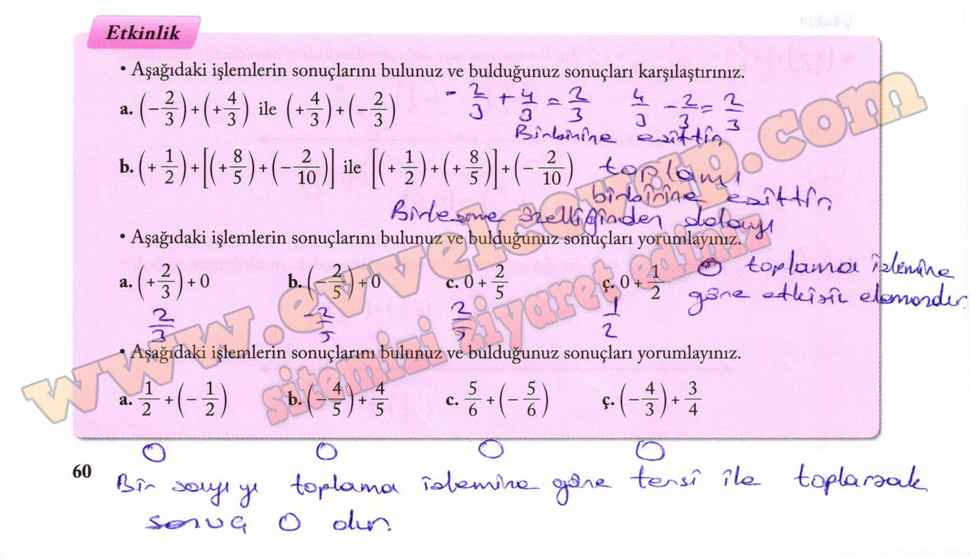 7. Sınıf Matematik Ekoyay Yayınları Ders Kitabı Sayfa 60 Cevapları