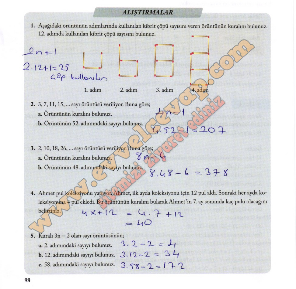 7. Sınıf Matematik Ekoyay Yayınları Ders Kitabı Sayfa 98 Cevapları