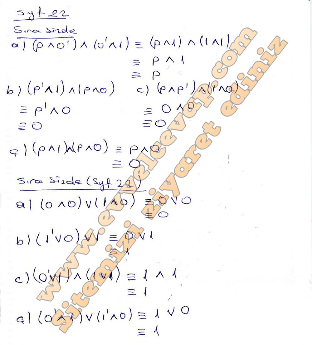 9. Sınıf Matematik Eksen Yayıncılık Ders Kitabı Sayfa 22 Cevapları