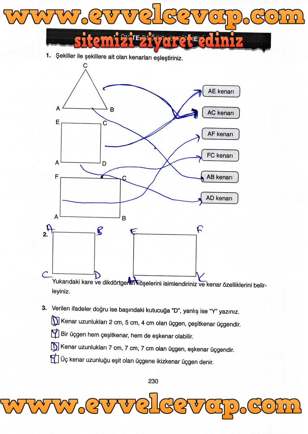 4. Sınıf Ata Yayıncılık Matematik Ders Kitabı Sayfa 230 Cevabı
