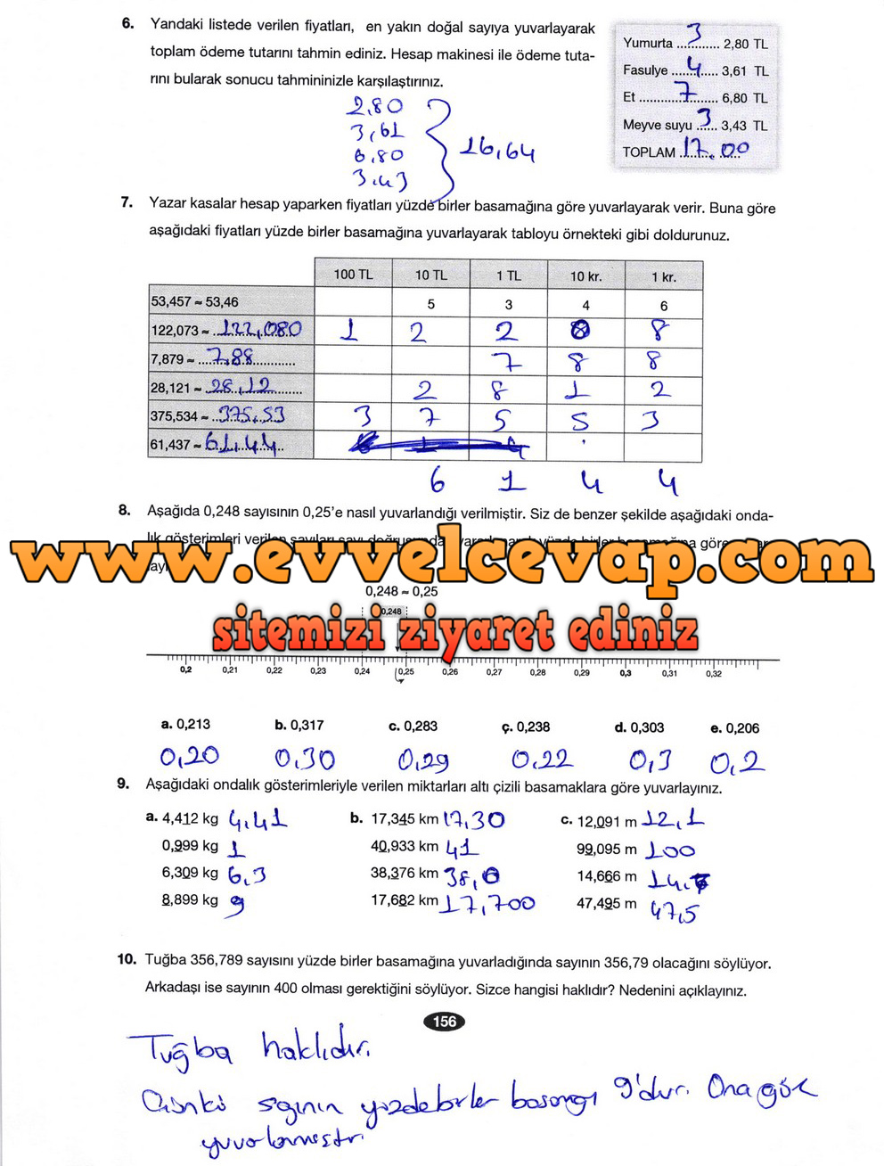 6. Sınıf Berkay Yayıncılık Matematik Ders Kitabı Sayfa 156 Cevabı