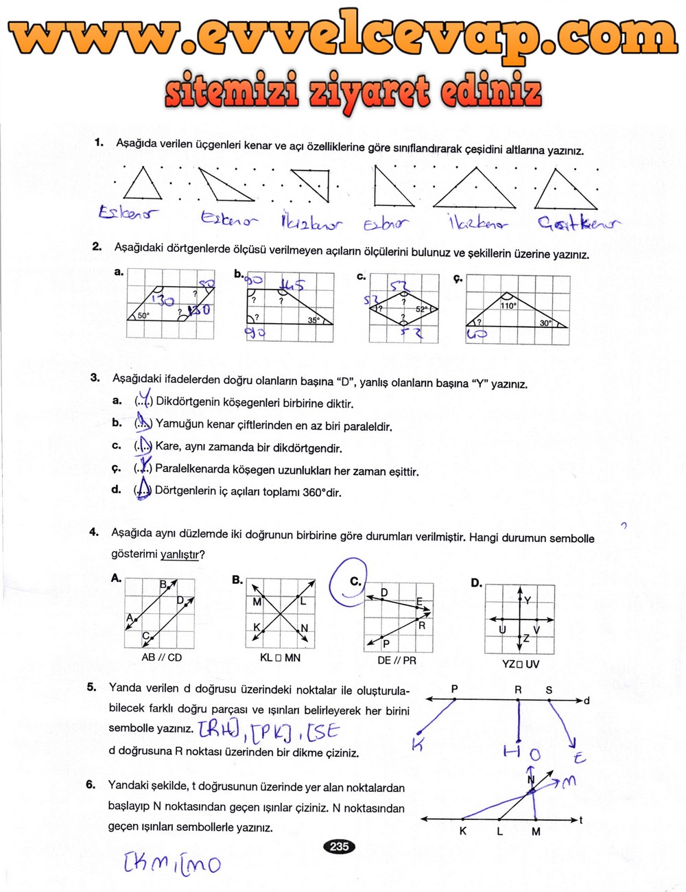 6. Sınıf Berkay Yayıncılık Matematik Ders Kitabı Sayfa 235 Cevabı