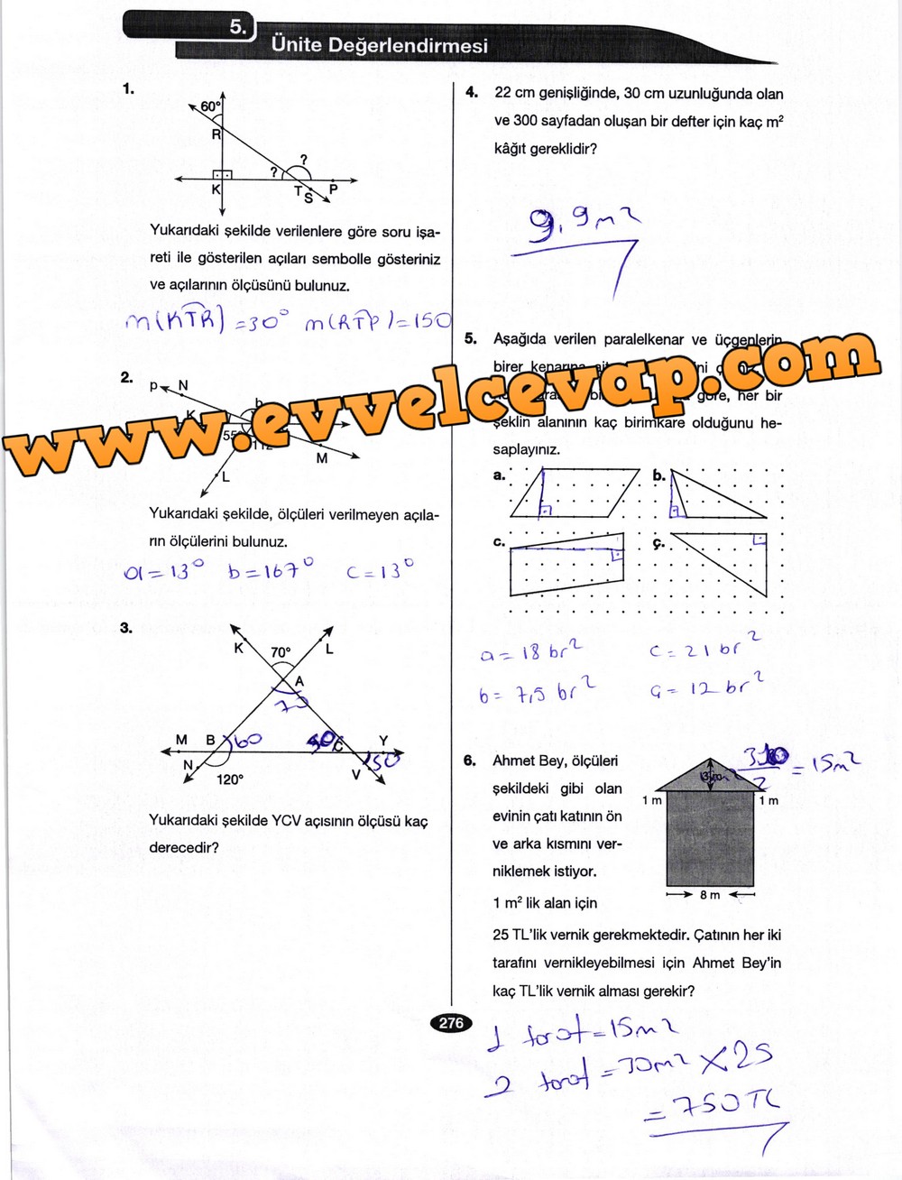 6. Sınıf Berkay Yayıncılık Matematik Ders Kitabı Sayfa 276 Cevabı