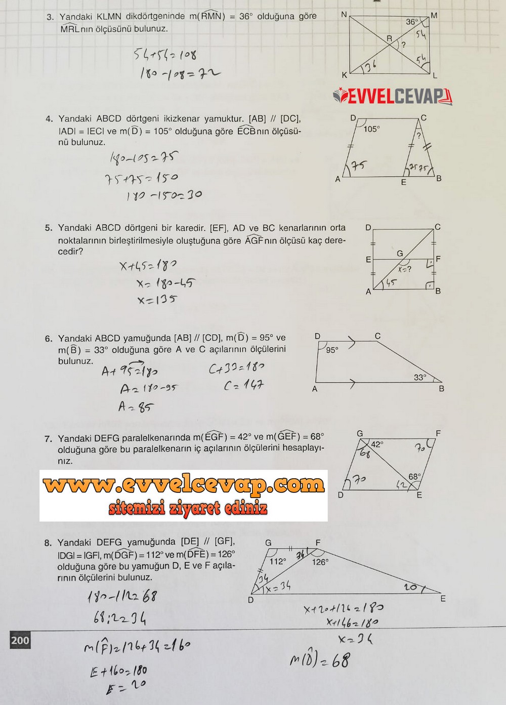 7. Sınıf Koza Yayınları Matematik Ders Kitabı Sayfa 200 Cevabı