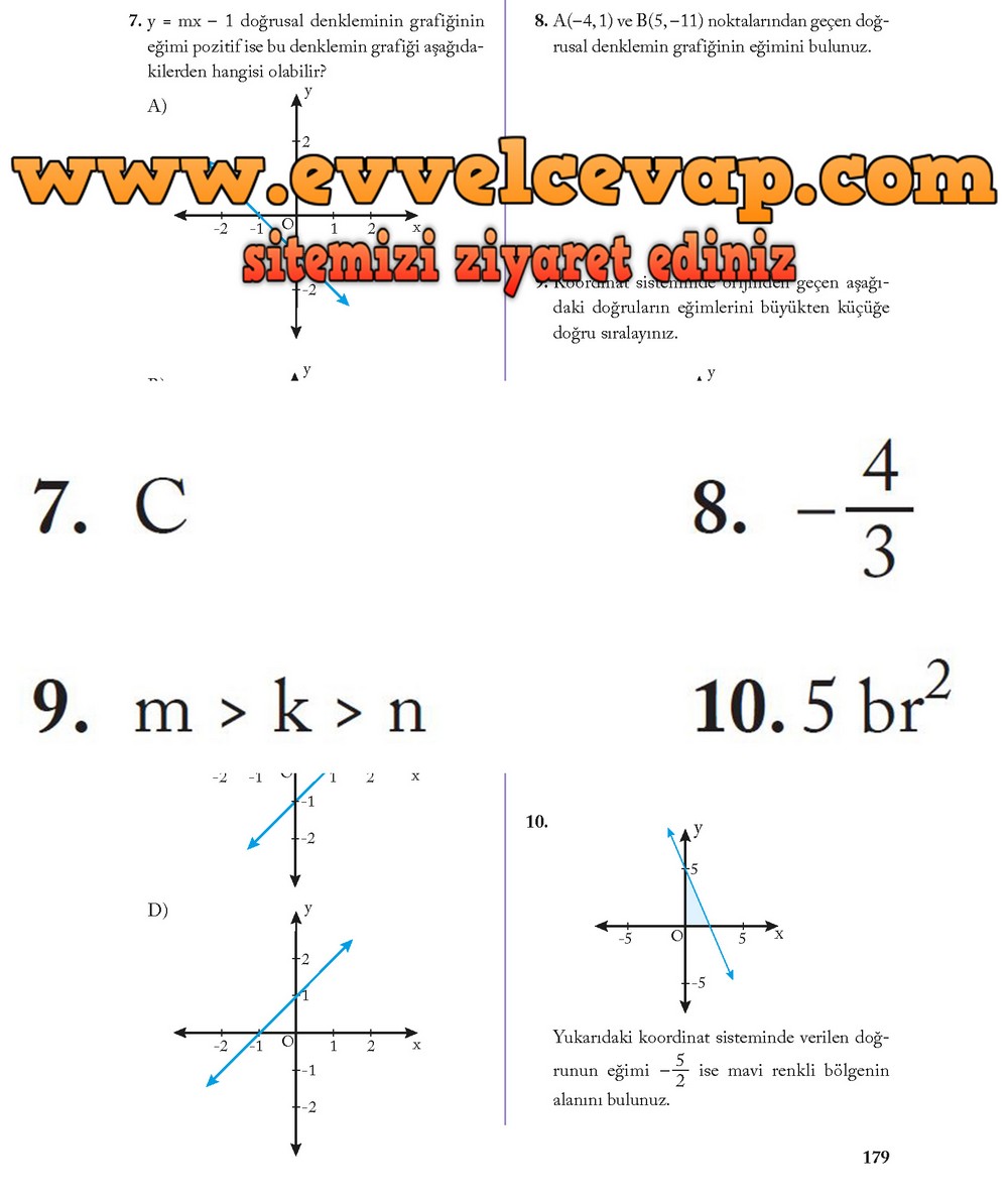 8. Sınıf Ekoyay Yayıncılık Matematik Ders Kitabı Sayfa 179 Cevabı