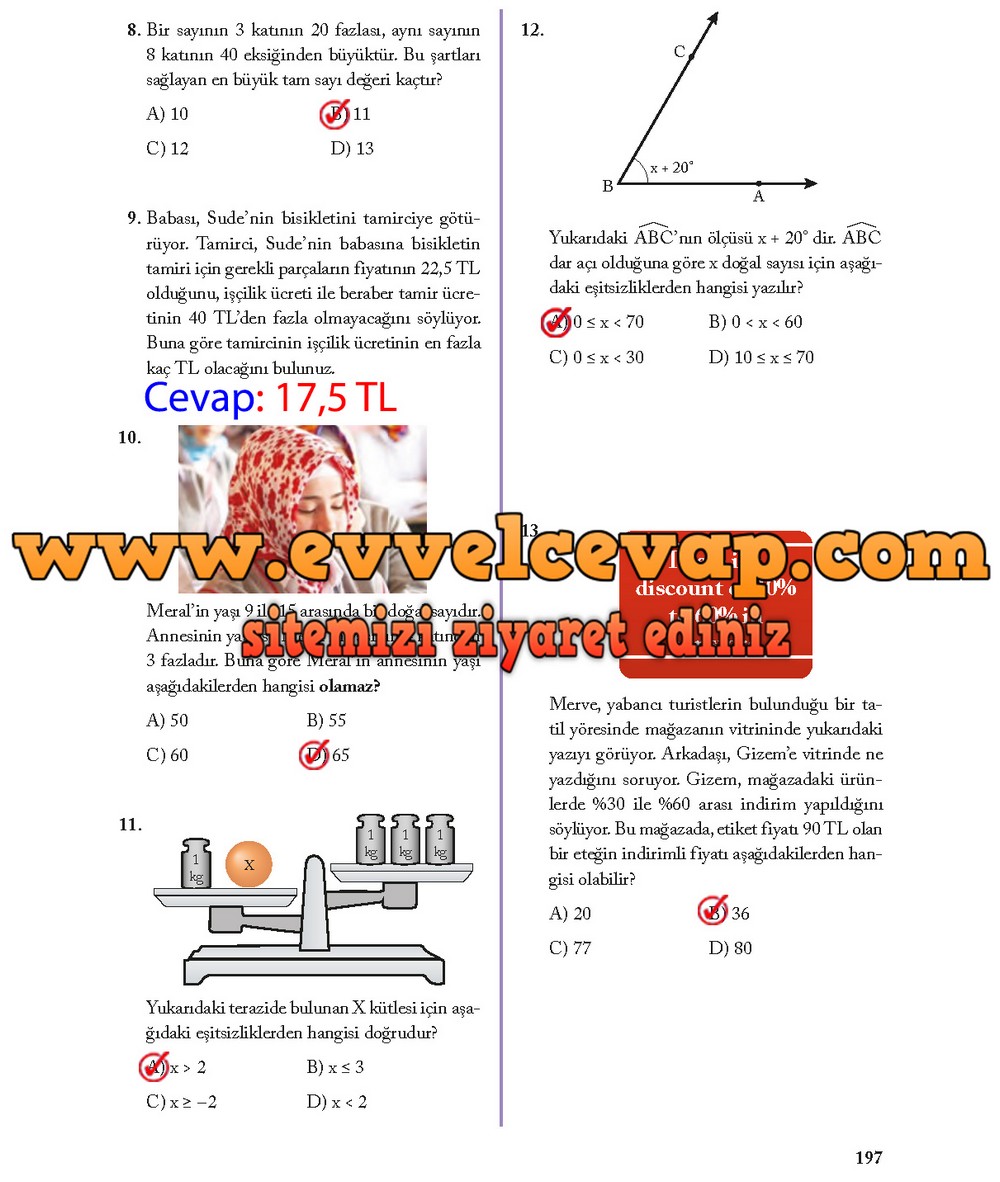 8. Sınıf Ekoyay Yayıncılık Matematik Ders Kitabı Sayfa 197 Cevabı