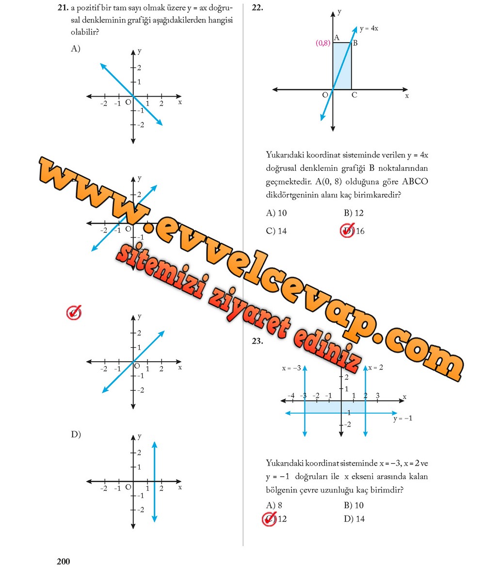 8. Sınıf Ekoyay Yayıncılık Matematik Ders Kitabı Sayfa 200 Cevabı