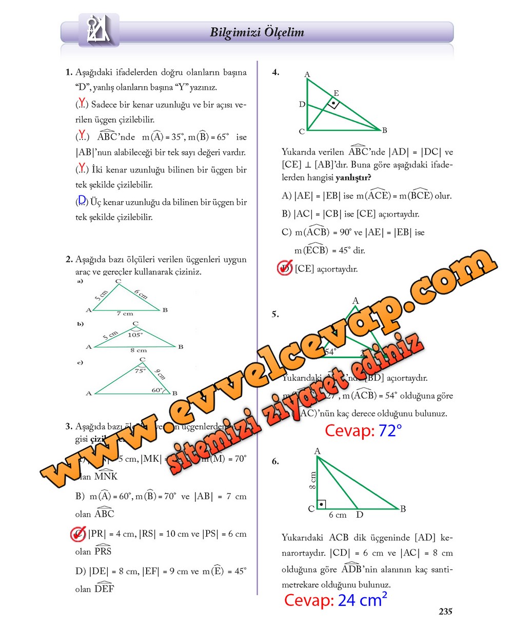 8. Sınıf Ekoyay Yayıncılık Matematik Ders Kitabı Sayfa 235 Cevabı