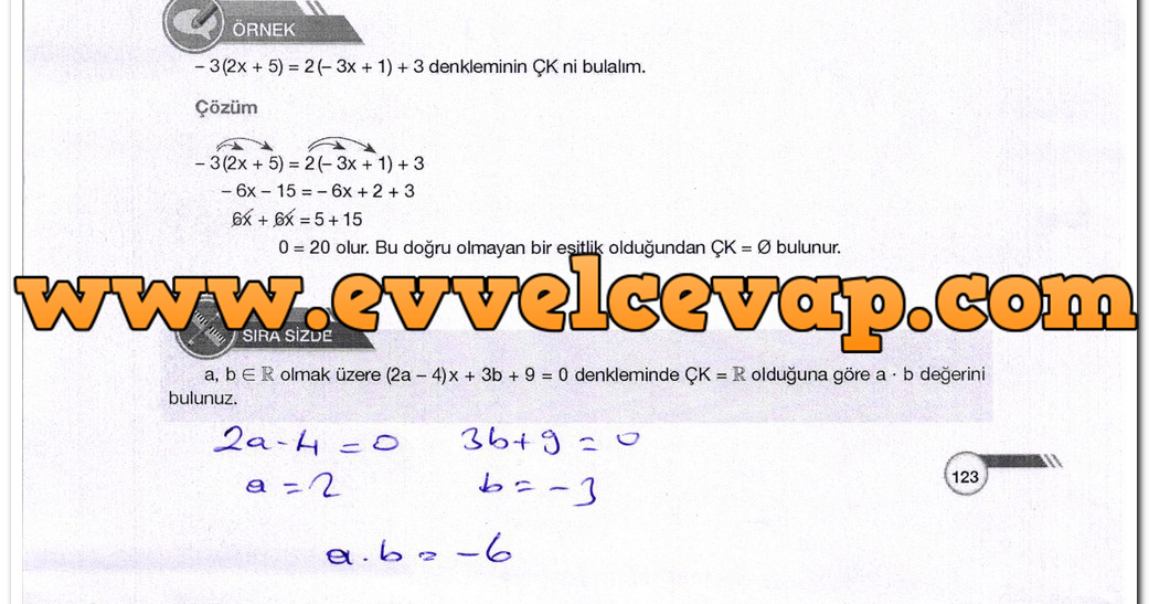 9. Sınıf Ödev Yayınları Matematik Ders Kitabı Sayfa 123 Cevabı
