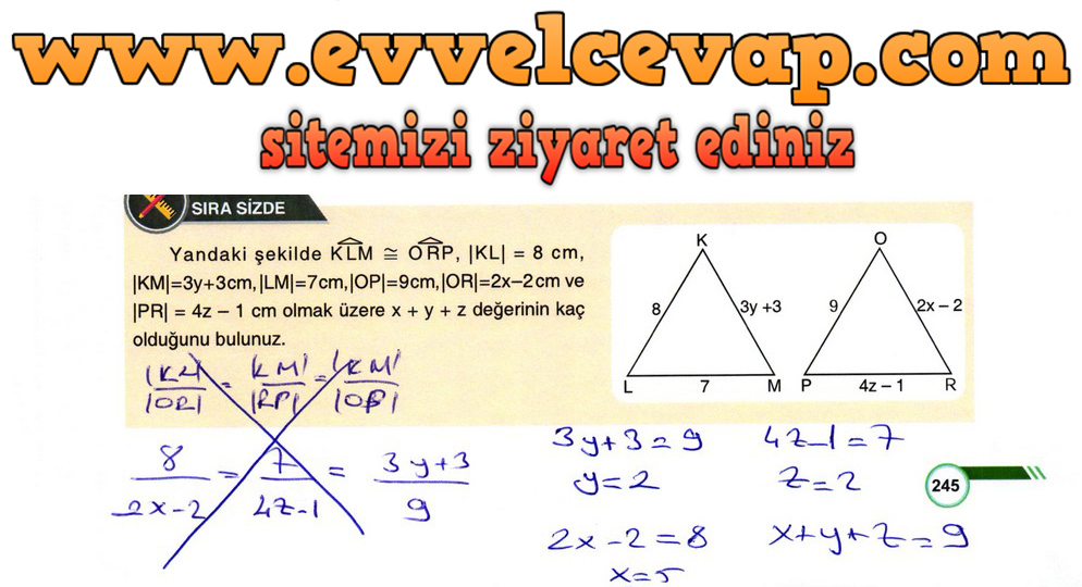9. Sınıf Matematik Ders Kitabı Sayfa 245 Cevabı Ödev Yayınları