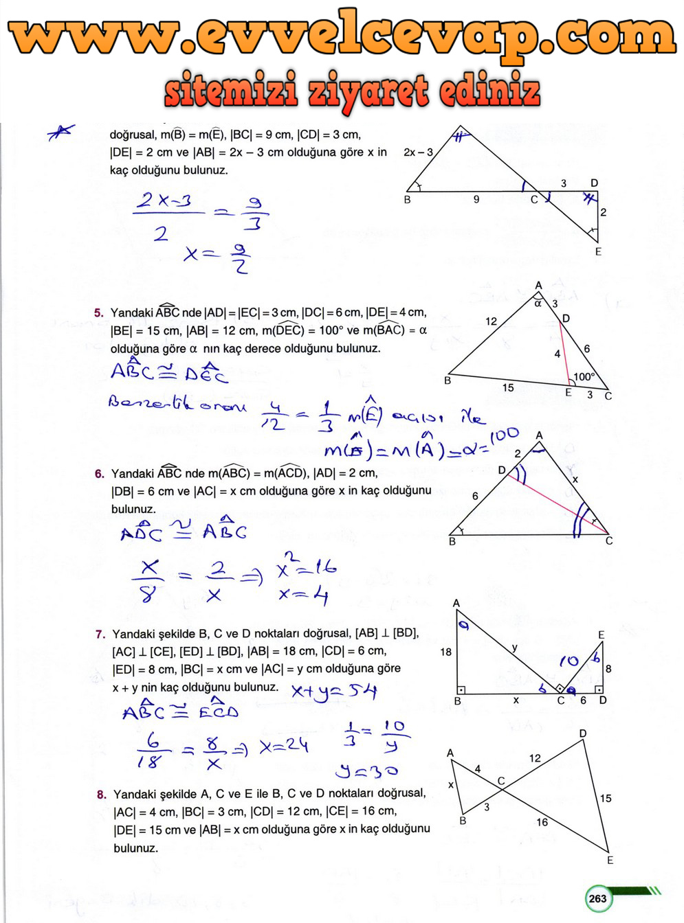 9. Sınıf Matematik Ders Kitabı Sayfa 263 Cevabı Ödev Yayınları