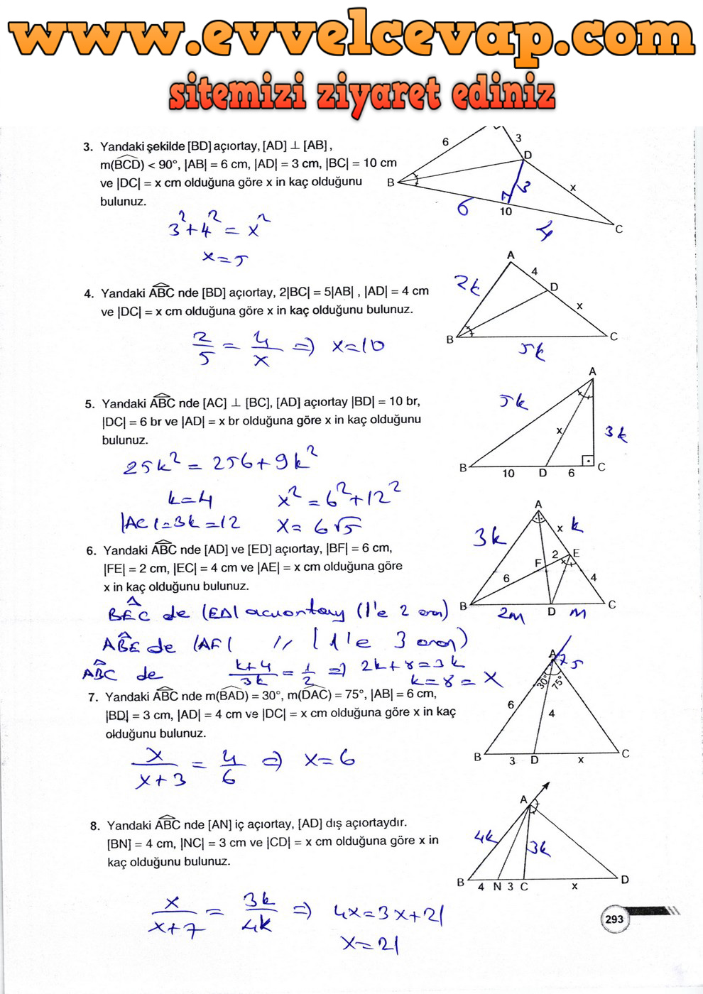 9. Sınıf Matematik Ders Kitabı Sayfa 293 Cevabı Ödev Yayınları