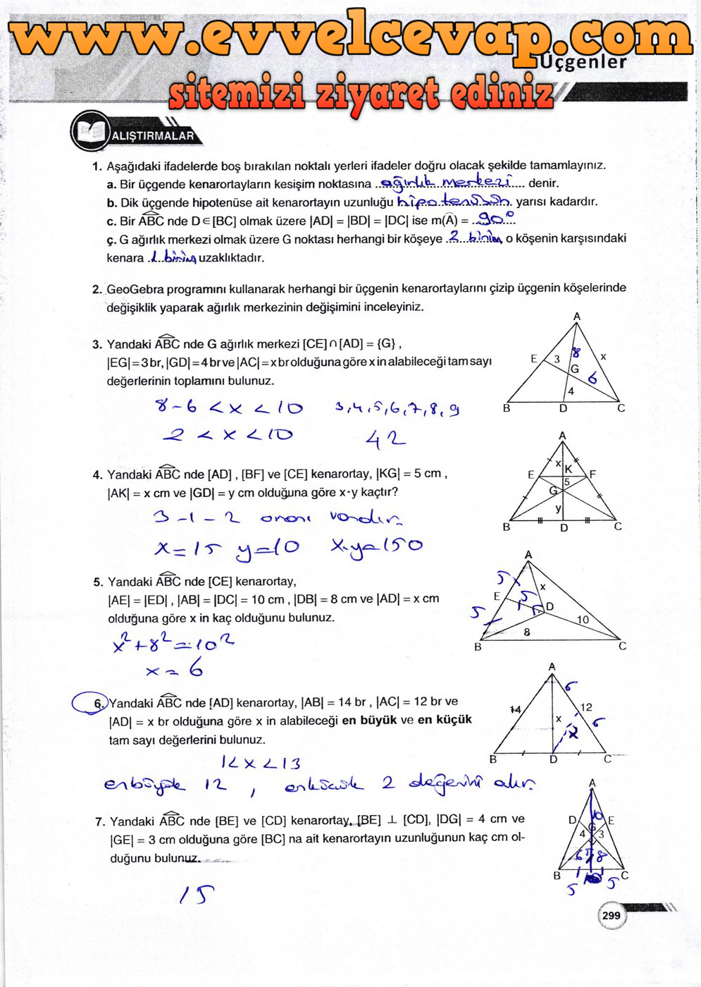 9. Sınıf Matematik Ders Kitabı Sayfa 299 Cevabı Ödev Yayınları