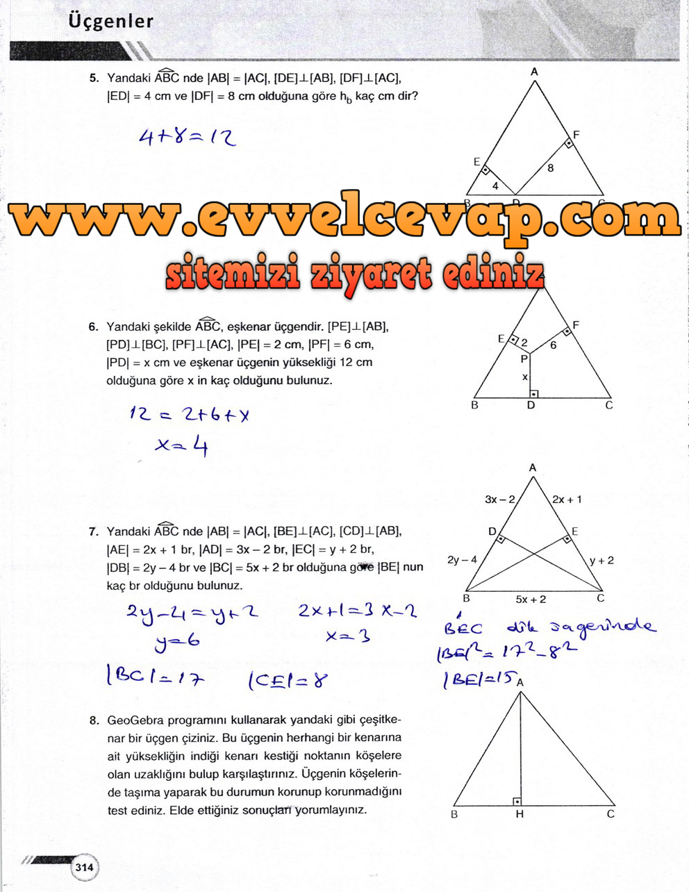 9. Sınıf Ödev Yayınları Matematik Ders Kitabı Sayfa 314 Cevabı