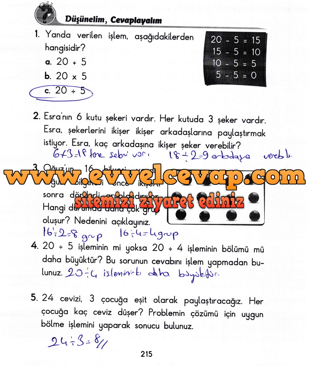 2. Sınıf Başak Yayınları Matematik Ders Kitabı Sayfa 215 Cevabı