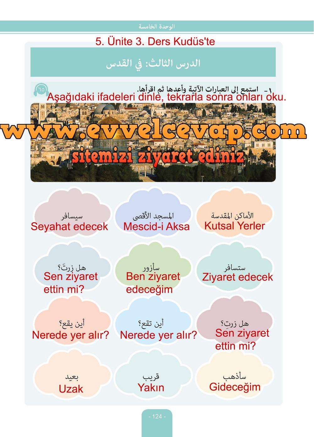 6. Sınıf Arapça Ders ve Çalışma Kitabı Sayfa 124 Cevapları Evrensel İletişim Yayınları