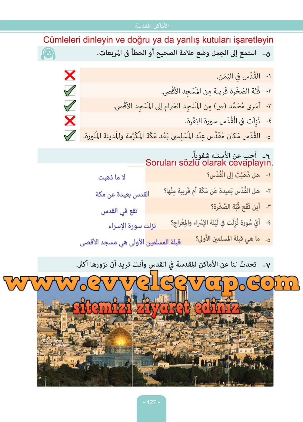 6. Sınıf Arapça Ders ve Çalışma Kitabı Sayfa 127 Cevapları Evrensel İletişim Yayınları