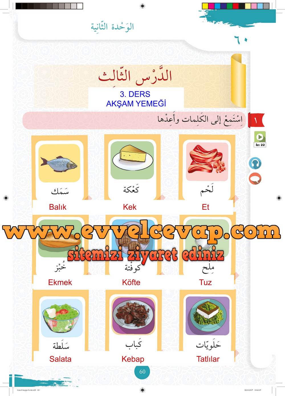 6. Sınıf Arapça Ders ve Çalışma Kitabı Sayfa 60 Cevapları Meb Yayınları