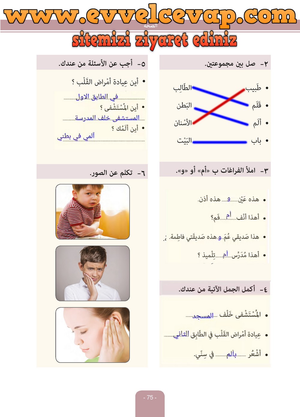 6. Sınıf Arapça Ders ve Çalışma Kitabı Sayfa 75 Cevapları Evrensel İletişim Yayınları