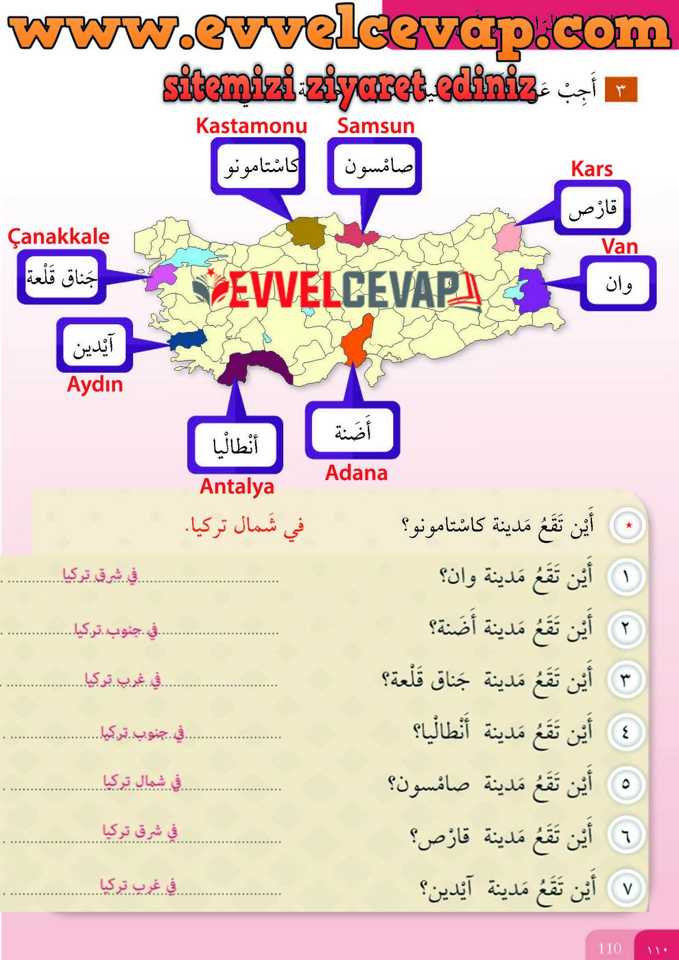 7. Sınıf Meb Yayınları Arapça Ders ve Öğrenci Çalışma Kitabı Sayfa 110 Cevabı
