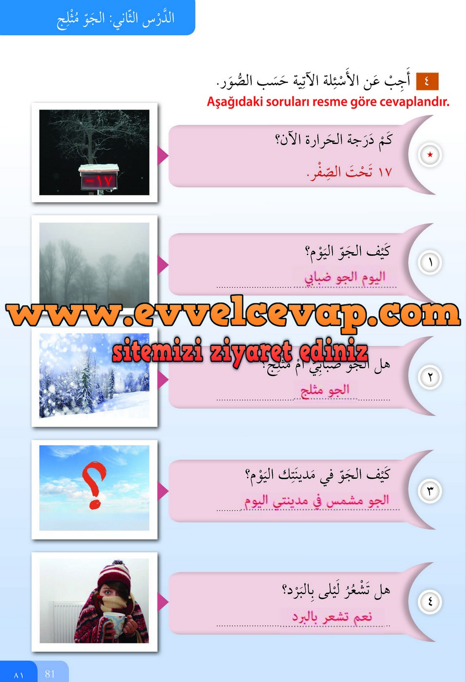 7. Sınıf Meb Yayınları Arapça Ders ve Öğrenci Çalışma Kitabı Sayfa 81 Cevabı
