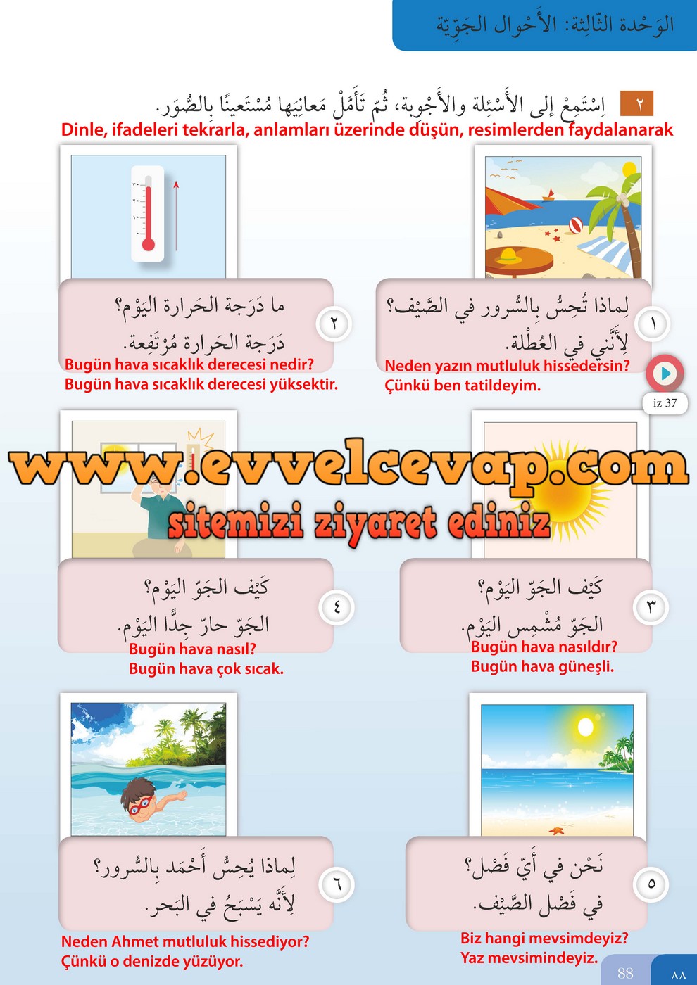 7. Sınıf Meb Yayınları Arapça Ders ve Öğrenci Çalışma Kitabı Sayfa 88 Cevabı