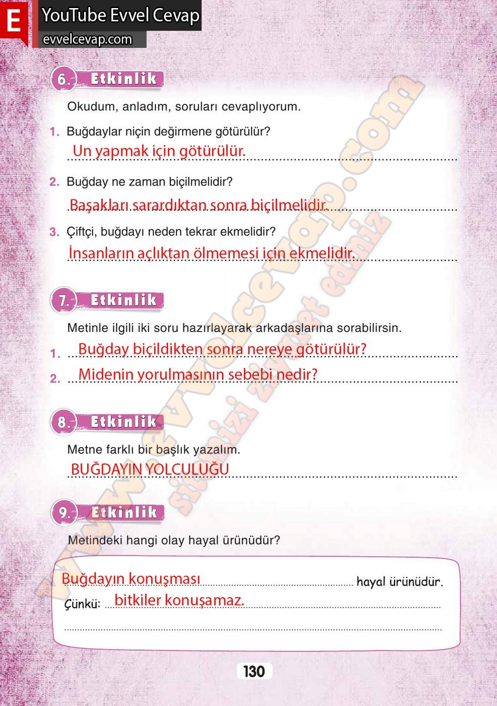 3. Sınıf Sonuç Yayınları Türkçe Ders Kitabı Cevapları Sayfa 130