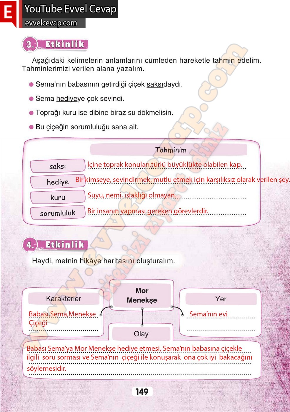 3. Sınıf Sonuç Yayınları Türkçe Ders Kitabı Cevapları Sayfa 149
