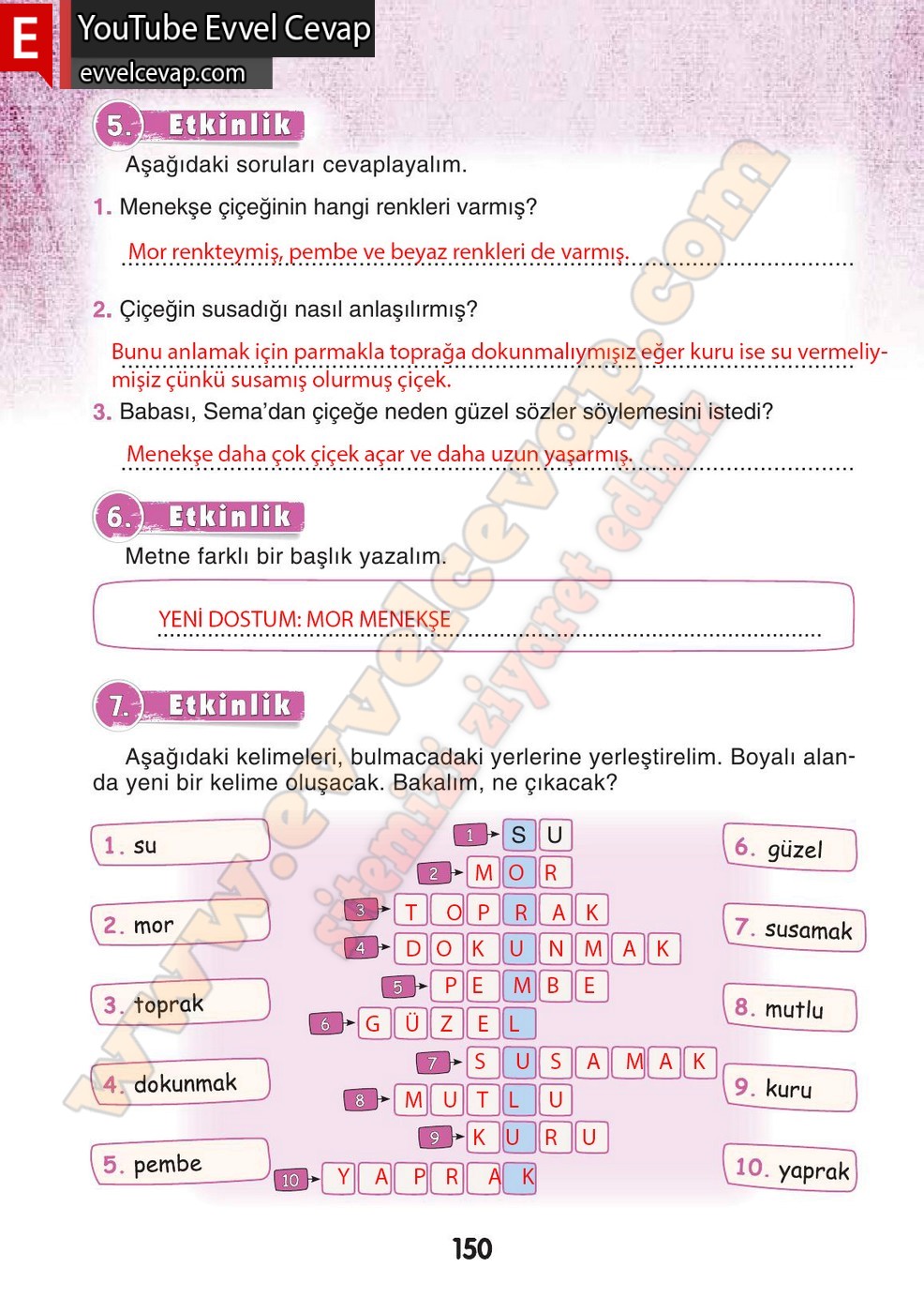 3. Sınıf Sonuç Yayınları Türkçe Ders Kitabı Cevapları Sayfa 150