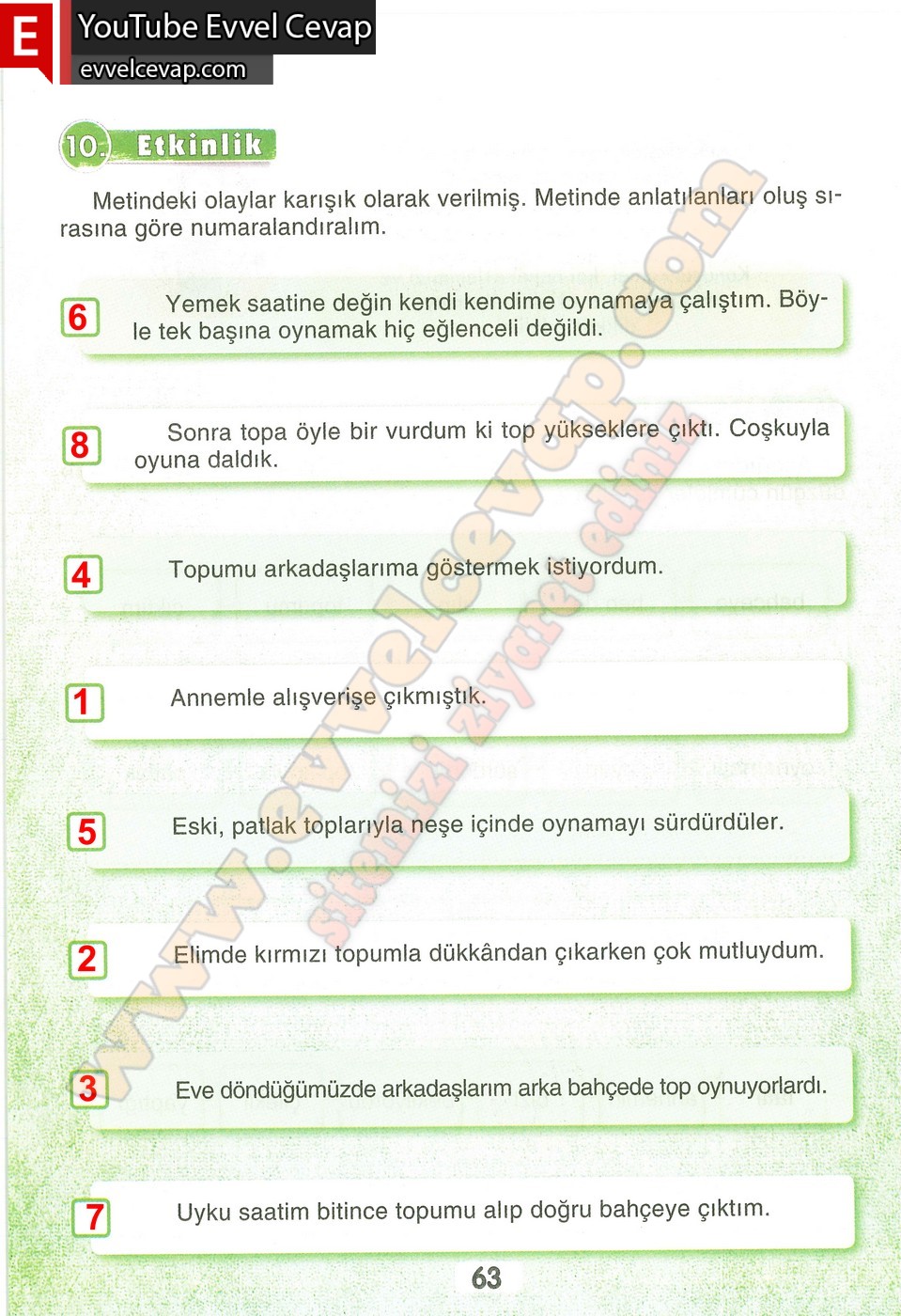 3. Sınıf Sonuç Yayınları Türkçe Ders Kitabı Cevapları Sayfa 63