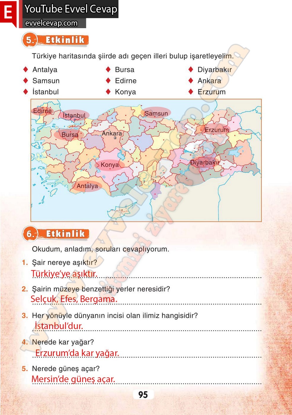 3. Sınıf Sonuç Yayınları Türkçe Ders Kitabı Cevapları Sayfa 95