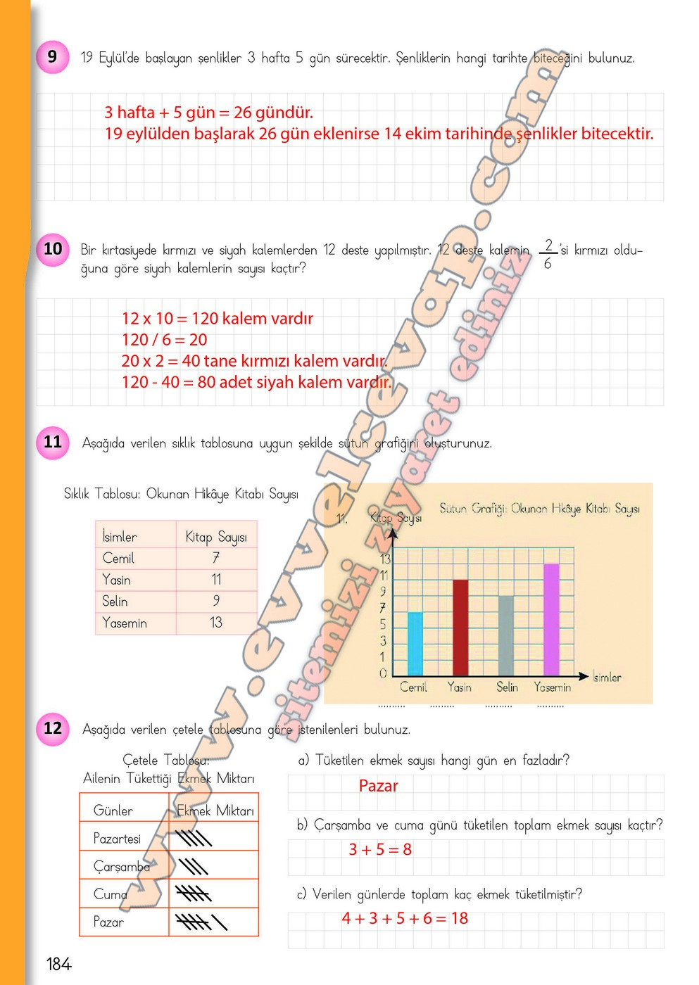 4. Sınıf Matematik Ders Kitabı Meb Sayfa 183-184-185-186 Cevapları ...