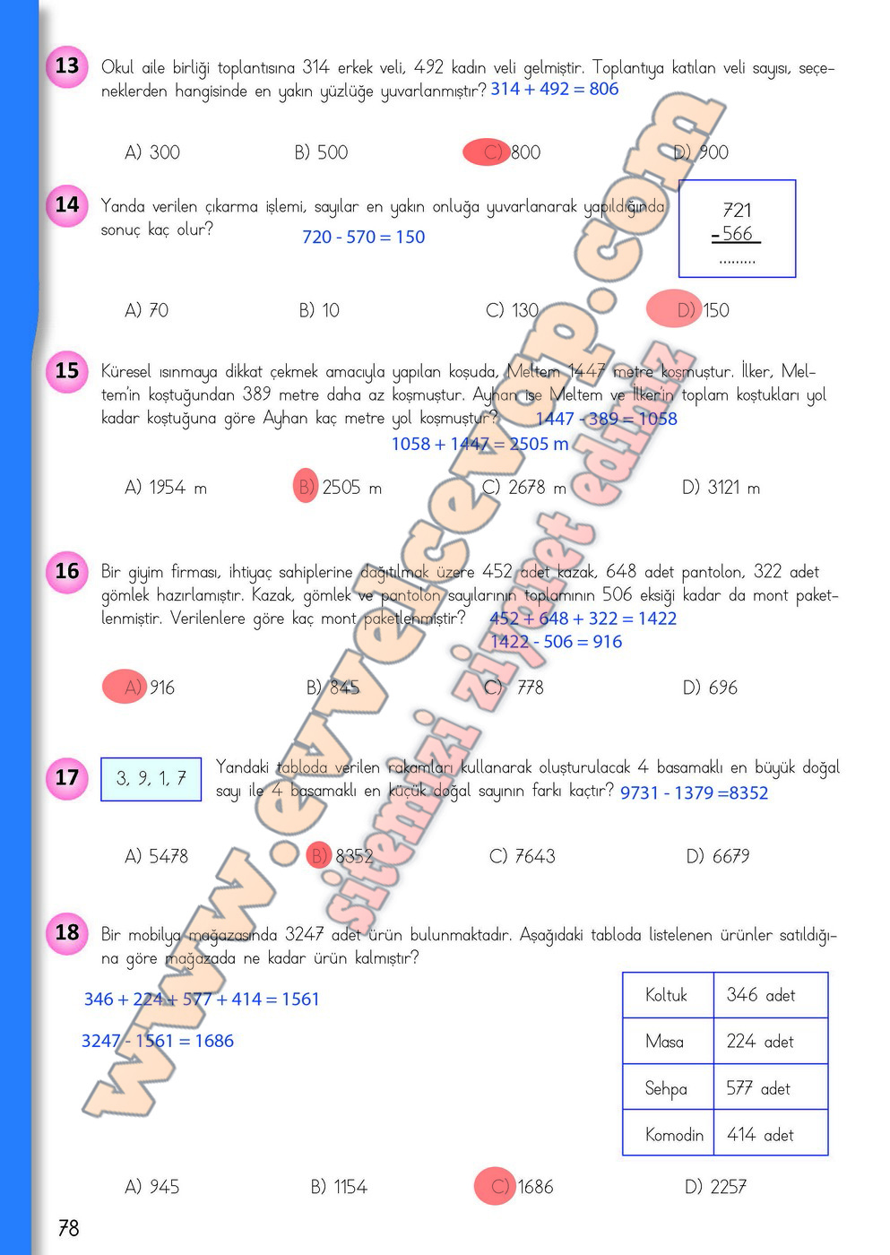 4. Sınıf Matematik Ders Kitabı Meb Sayfa 71-72-75-76-77-78 Cevapları ...