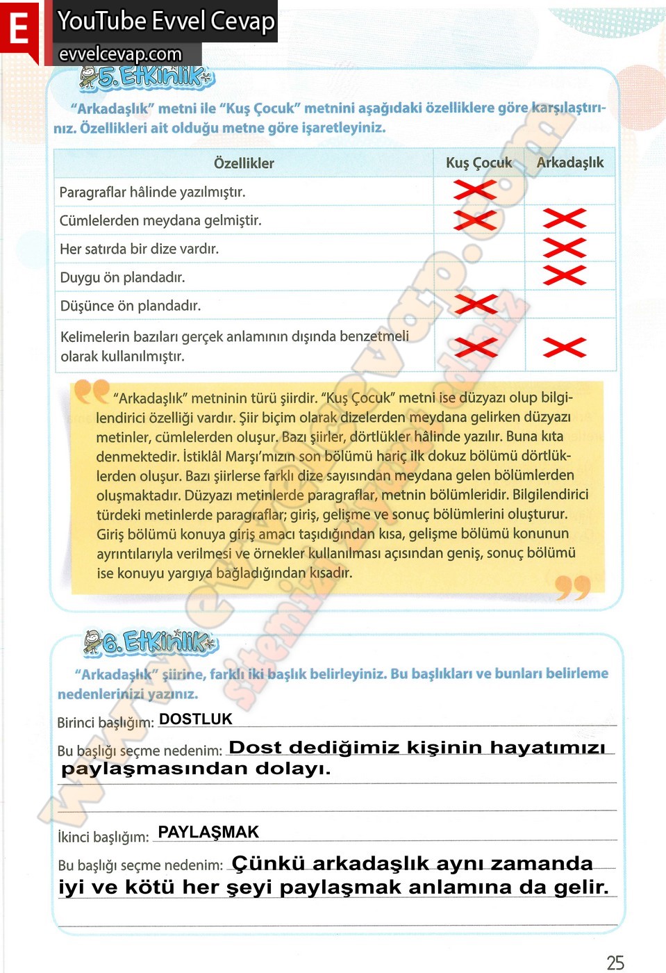 4. sınıf Koza Yayınları Türkçe Ders Kitabı Cevapları Sayfa 25