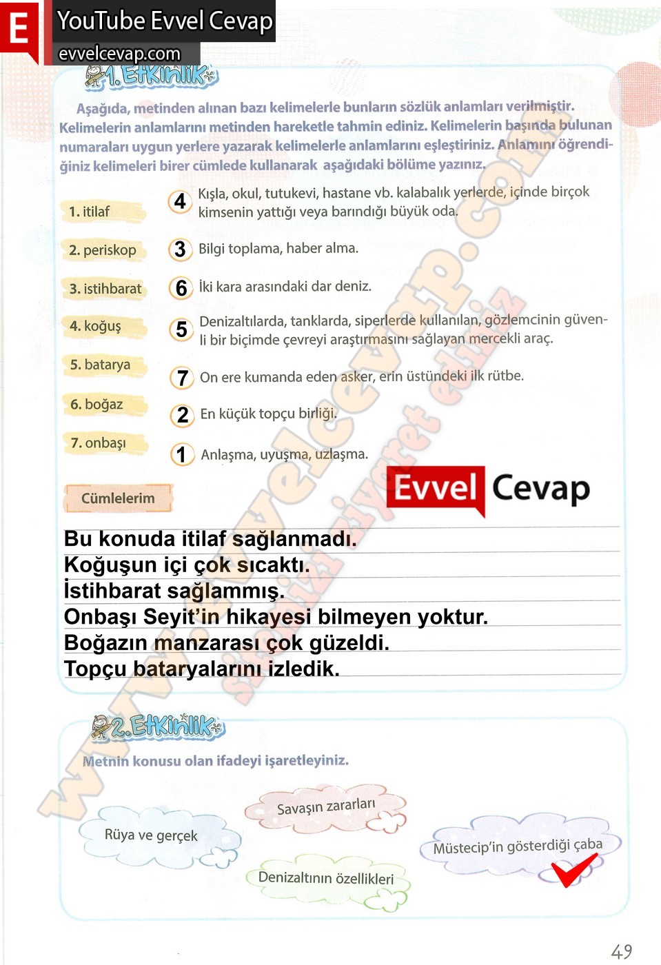 4. sınıf Koza Yayınları Türkçe Ders Kitabı Cevapları Sayfa 49