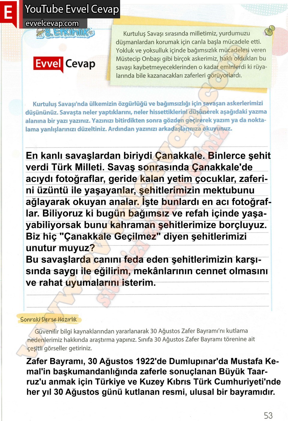 4. sınıf Koza Yayınları Türkçe Ders Kitabı Cevapları Sayfa 53