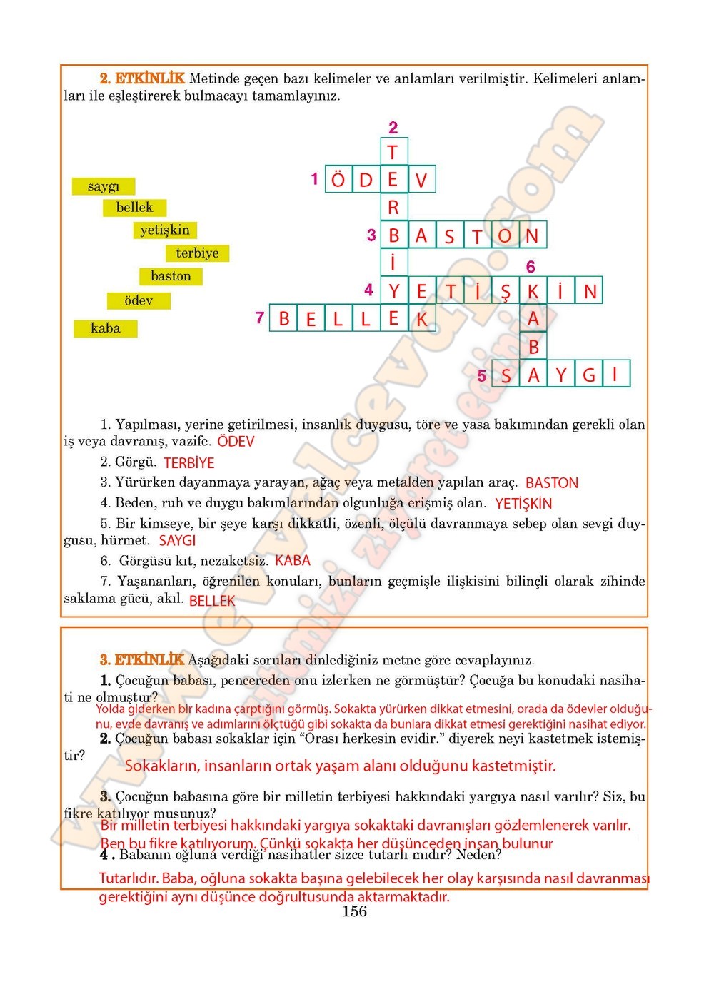 5. sınıf Anıttepe Yayıncılık Türkçe Ders Kitabı Cevapları Sayfa 156