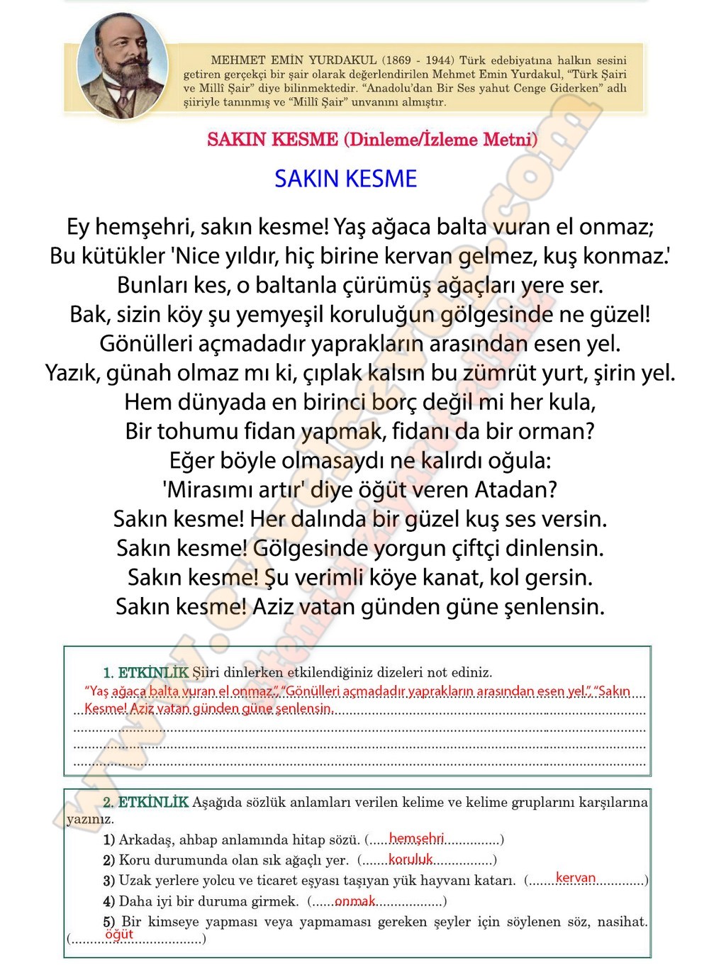 5. sınıf Anıttepe Yayıncılık Türkçe Ders Kitabı Cevapları Sayfa 95