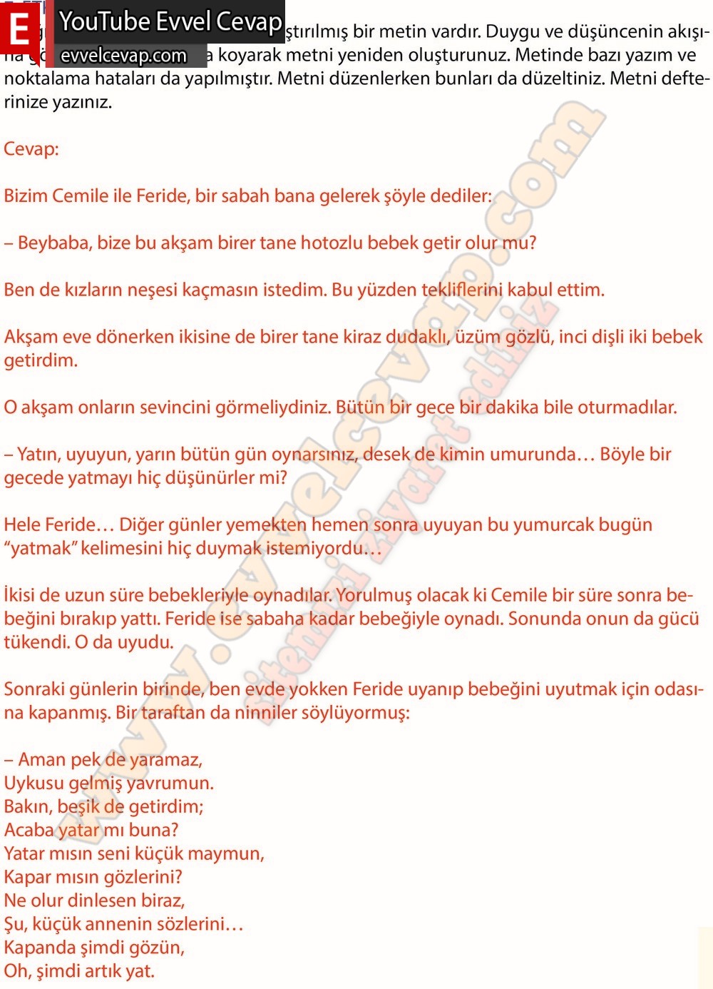 6. sınıf Ekoyay Yayınları Türkçe Ders Kitabı Cevapları Sayfa 104
